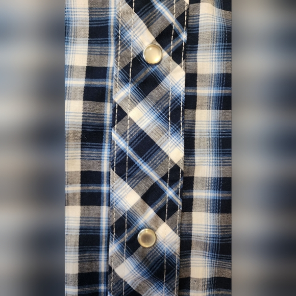 Wrangler Large Pearl Snap Plaid Shirt Blue Western - Picture 6 of 9